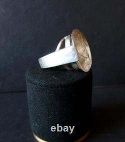 Solid Silver Ring with Rutile Quartz Inclusions Stone, Vintage Jewelry 1960-1970