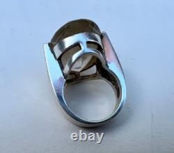 Solid Silver Ring with Rutile Quartz Inclusions Stone, Vintage Jewelry 1960-1970