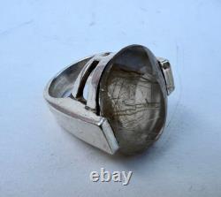 Solid Silver Ring with Rutile Quartz Inclusions Stone, Vintage Jewelry 1960-1970