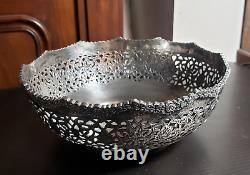 Solid silver antique Persian coupe, Iranian Qajar craftsmanship with openwork floral design.