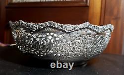 Solid silver antique Persian coupe, Iranian Qajar craftsmanship with openwork floral design.