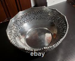 Solid silver antique Persian coupe, Iranian Qajar craftsmanship with openwork floral design.