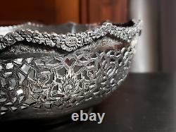 Solid silver antique Persian coupe, Iranian Qajar craftsmanship with openwork floral design.