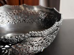 Solid silver antique Persian coupe, Iranian Qajar craftsmanship with openwork floral design.