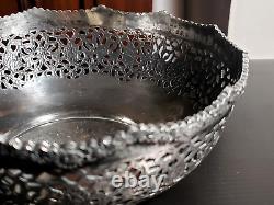Solid silver antique Persian coupe, Iranian Qajar craftsmanship with openwork floral design.