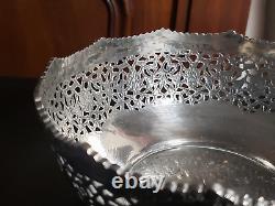 Solid silver antique Persian coupe, Iranian Qajar craftsmanship with openwork floral design.