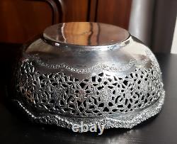 Solid silver antique Persian coupe, Iranian Qajar craftsmanship with openwork floral design.