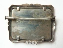 Solid silver brooch with miniature painting, antique jewelry