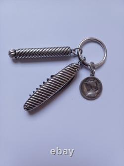 Solid silver lot, antique pencil holder, S. Mordan & Co., O. Roty medal, knife