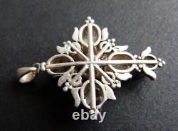 Solid silver pendant cross with zircon gemstone - Antique jewelry