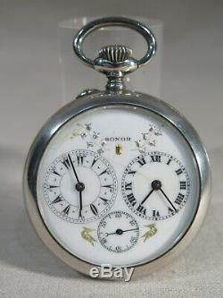 Sonor Switzerland Old Silver Pocket Watch Dual Time Zones Turkish Ottoman