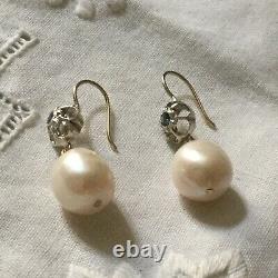 Splendid Ancient Earrings Doreilles Huge Pearl Gold And Massive Silver