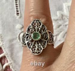 Splendid Ancient Marquise Silver Ring Natural Massif Emerald