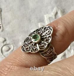 Splendid Ancient Marquise Silver Ring Natural Massif Emerald