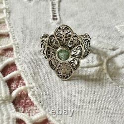 Splendid Ancient Marquise Silver Ring Natural Massif Emerald