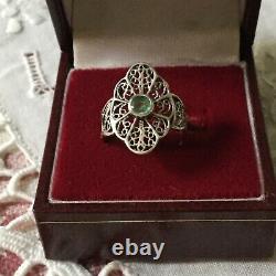 Splendid Ancient Marquise Silver Ring Natural Massif Emerald