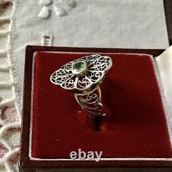 Splendid Ancient Marquise Silver Ring Natural Massif Emerald