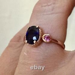 Splendid Ancient Ring Natural Trilogy Sapphire, Ruby, Vermeil Gold Rose/ Silver