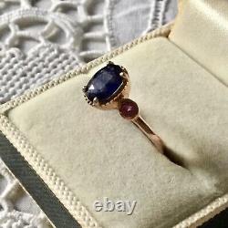 Splendid Ancient Ring Natural Trilogy Sapphire, Ruby, Vermeil Gold Rose/ Silver