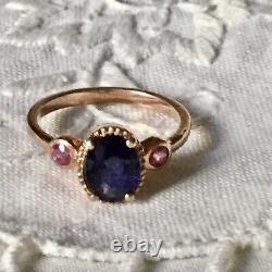 Splendid Ancient Ring Natural Trilogy Sapphire, Ruby, Vermeil Gold Rose/ Silver