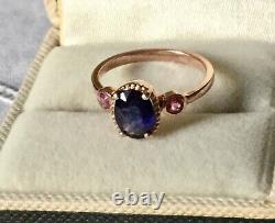 Splendid Ancient Ring Natural Trilogy Sapphire, Ruby, Vermeil Gold Rose/ Silver