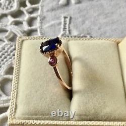 Splendid Ancient Ring Natural Trilogy Sapphire, Ruby, Vermeil Gold Rose/ Silver