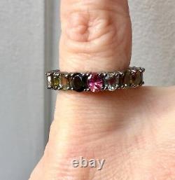 Splendid Ancient Round Ring Tourmaline Multicolor Silver Massif Gold