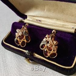 Splendid Art Deco Old Doreilles Earrings 14k Rose Gold Silver Garnets