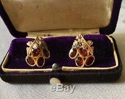 Splendid Art Deco Old Doreilles Earrings 14k Rose Gold Silver Garnets