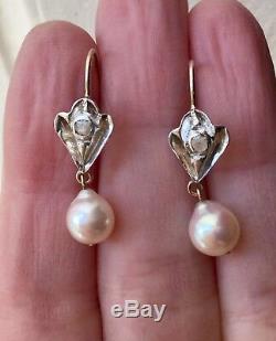 Splendid Earrings Doreilles Old Gold, Silver, Diamond, Pearl Baroque