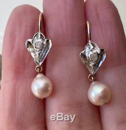 Splendid Earrings Doreilles Old Gold, Silver, Diamond, Pearl Baroque