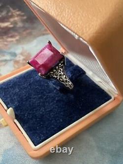 Splendid Genuine Ruby, Elaborate Solid Silver, Beautiful Antique Ring