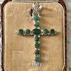 Splendid Great Old Cross Pendant And Sterling Silver Emerald