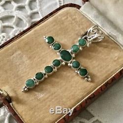 Splendid Great Old Cross Pendant And Sterling Silver Emerald