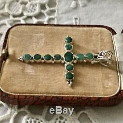 Splendid Great Old Cross Pendant And Sterling Silver Emerald