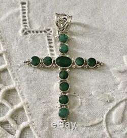 Splendid Great Old Cross Pendant And Sterling Silver Emerald