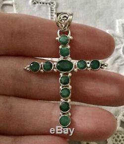 Splendid Great Old Cross Pendant And Sterling Silver Emerald