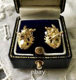 Splendid Old Earrings Dragon Sapphire Yellow Ruby Vermeil Silver