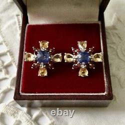 Splendid Old Sapphire Earrings, Grenat, Citrine, Silver White Gold