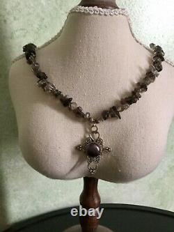 Splendid Old Veritable Necklace Silver Bead Massive, Topaz Smoke- Creator