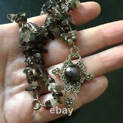 Splendid Old Veritable Necklace Silver Bead Massive, Topaz Smoke- Creator