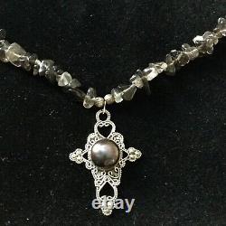 Splendid Old Veritable Necklace Silver Bead Massive, Topaz Smoke- Creator