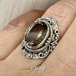 Splendid Topaz Champagne Silver Massif, Large Old Ring