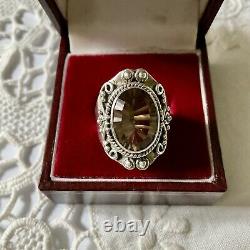 Splendid Topaz Champagne Silver Massif, Large Old Ring