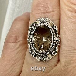 Splendid Topaz Champagne Silver Massif, Large Old Ring