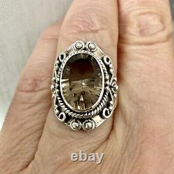 Splendid Topaz Champagne Silver Massif, Large Old Ring