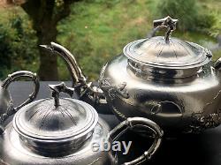 Splendid and Ancient Solid Silver Coffee Service with Dragon and Bamboo Design
