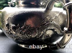 Splendid and Ancient Solid Silver Coffee Service with Dragon and Bamboo Design