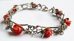 Sterling Silver Bracelet And Coral Coral + Silver 1900 Corallo