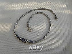 Sterling Silver Necklace Old Vintage Knit Braid Email Blue Red 45 Cms Ba08